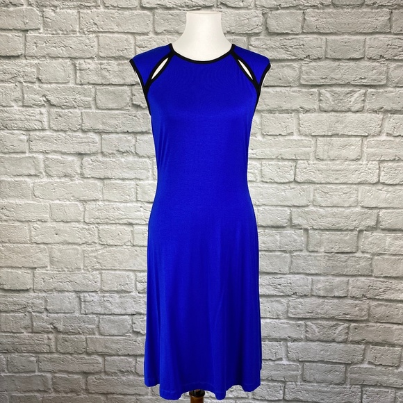 Calvin Klein Cobalt Blue Vegan Leather Trim Dress - Picture 1 of 6
